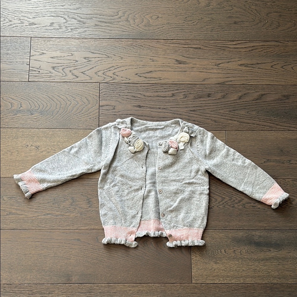 Gray Cardigan with Pink Accents